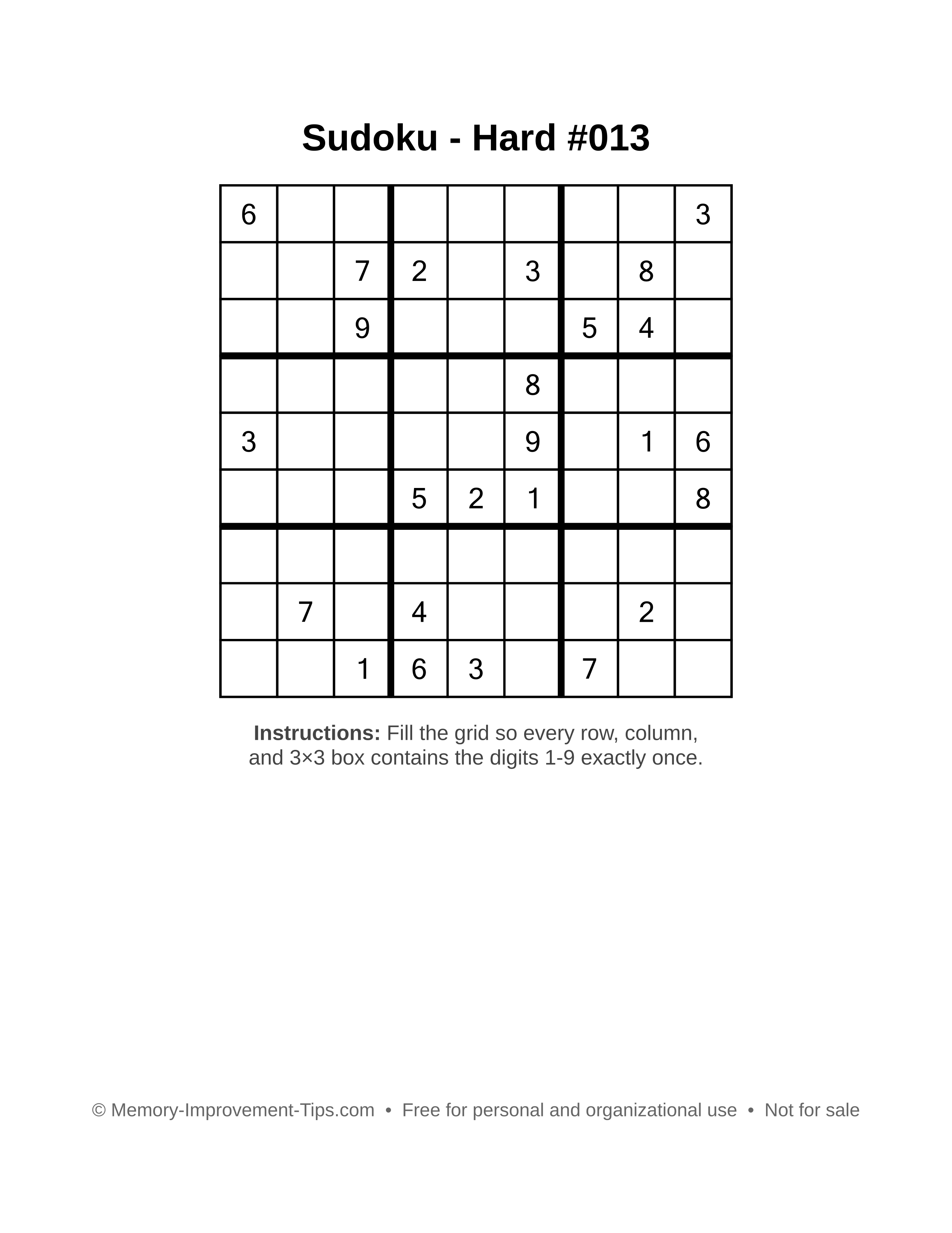 Free printable Sudoku puzzle Hard #013
