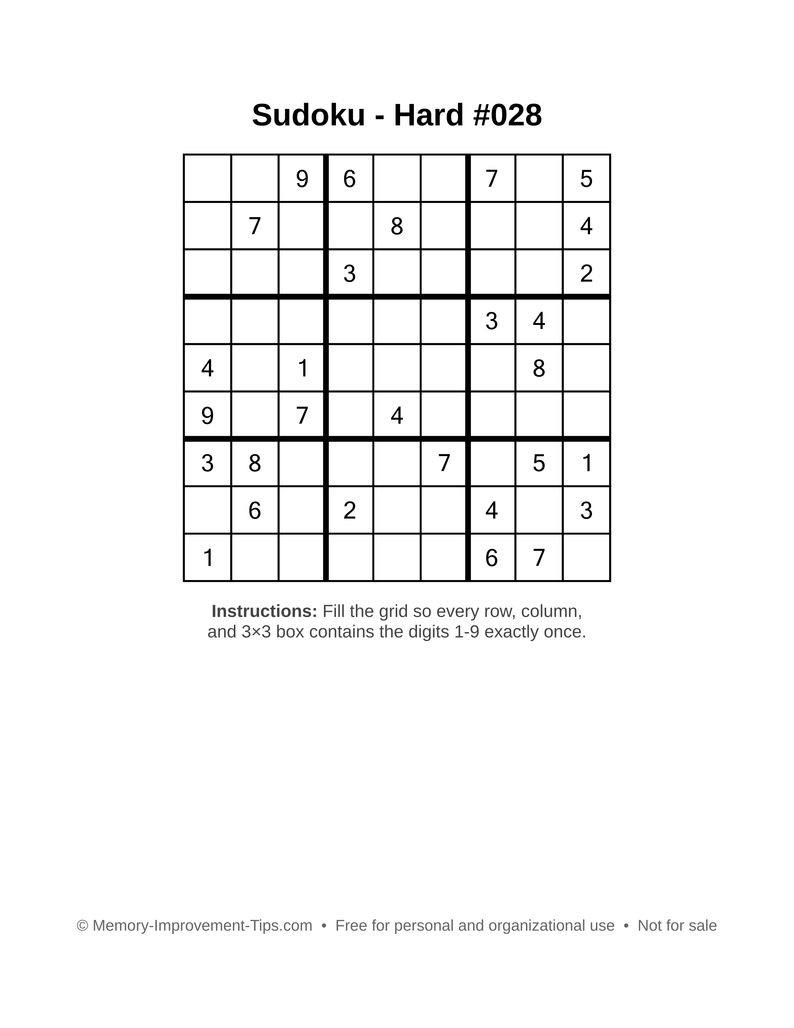Free printable Sudoku puzzle Hard #028