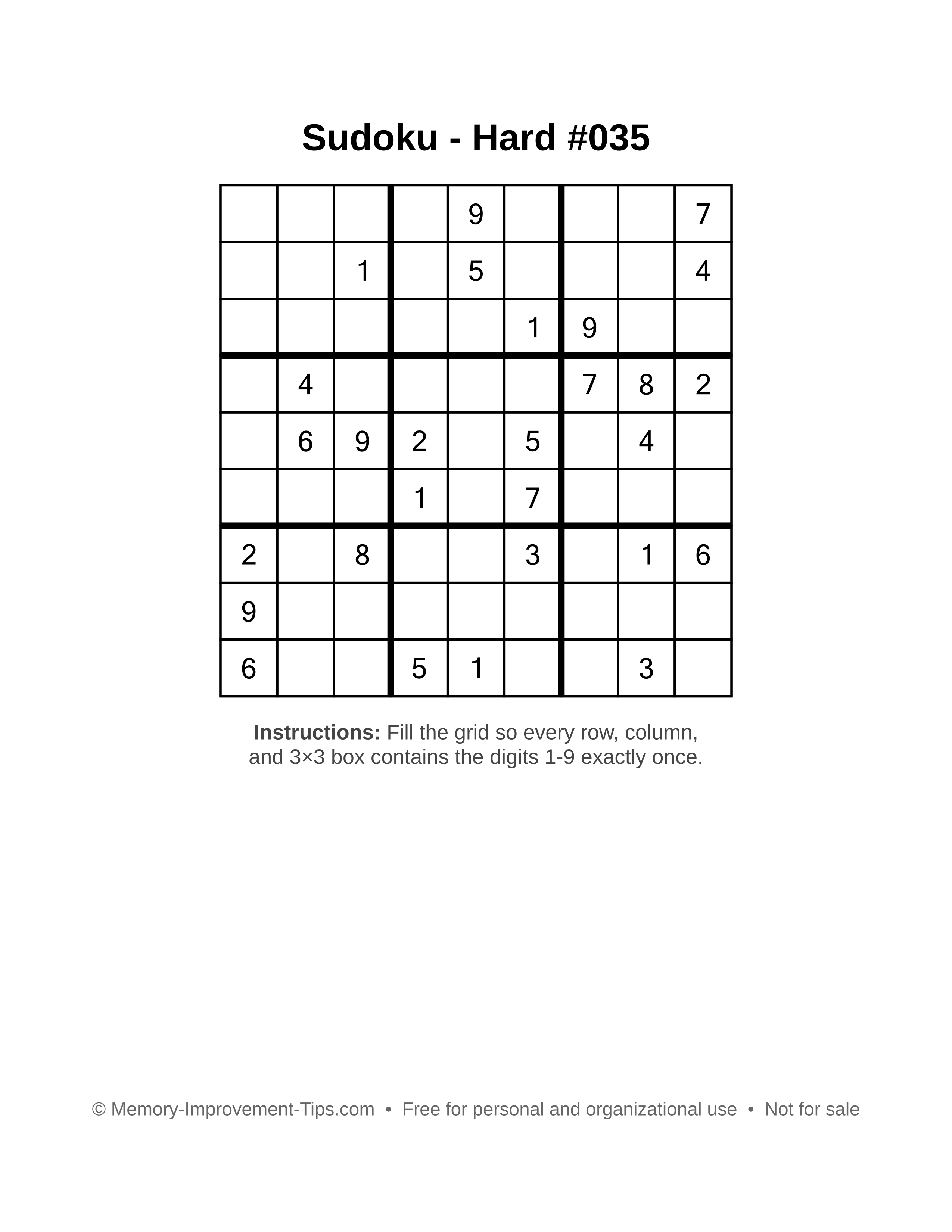 Free printable Sudoku puzzle Hard #035