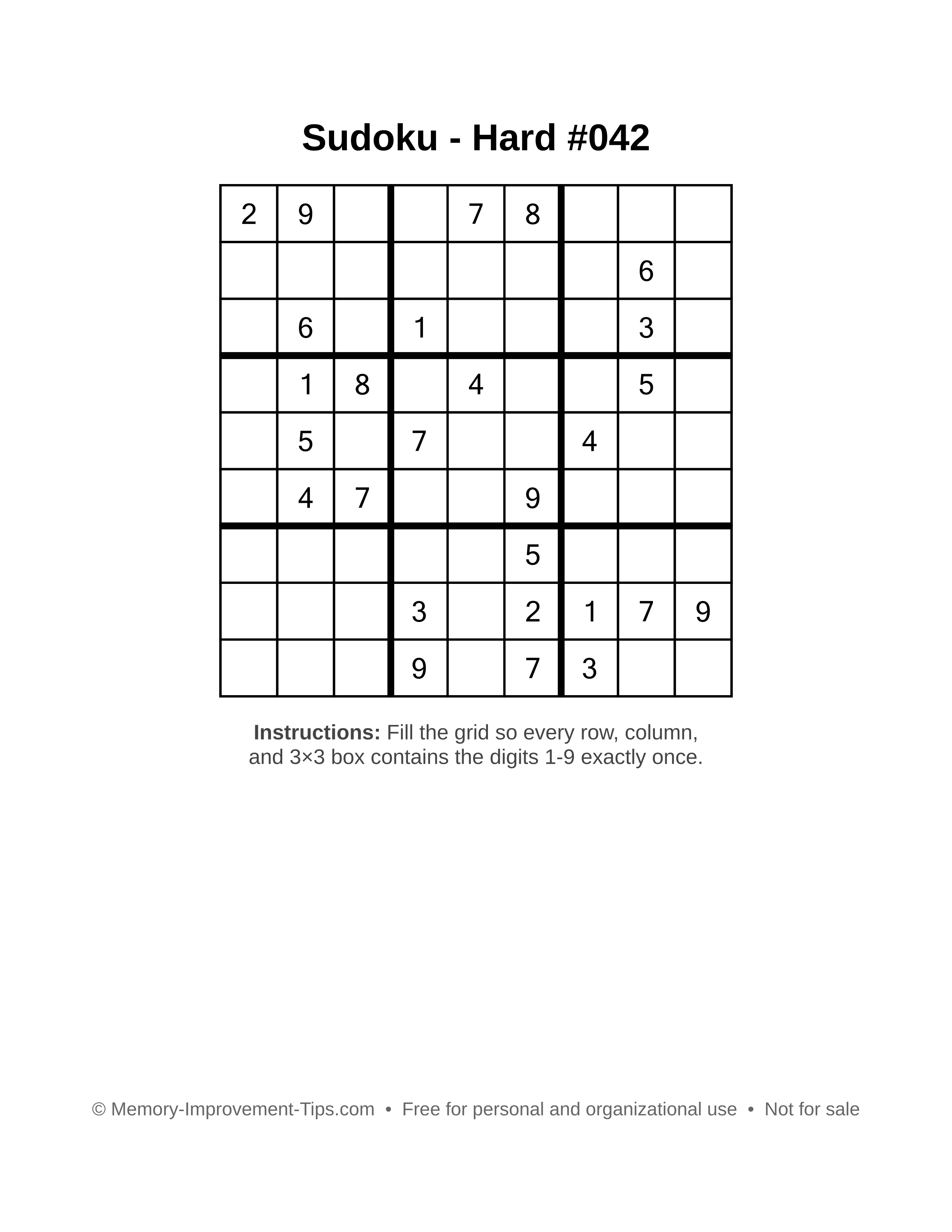 Free printable Sudoku puzzle Hard #042