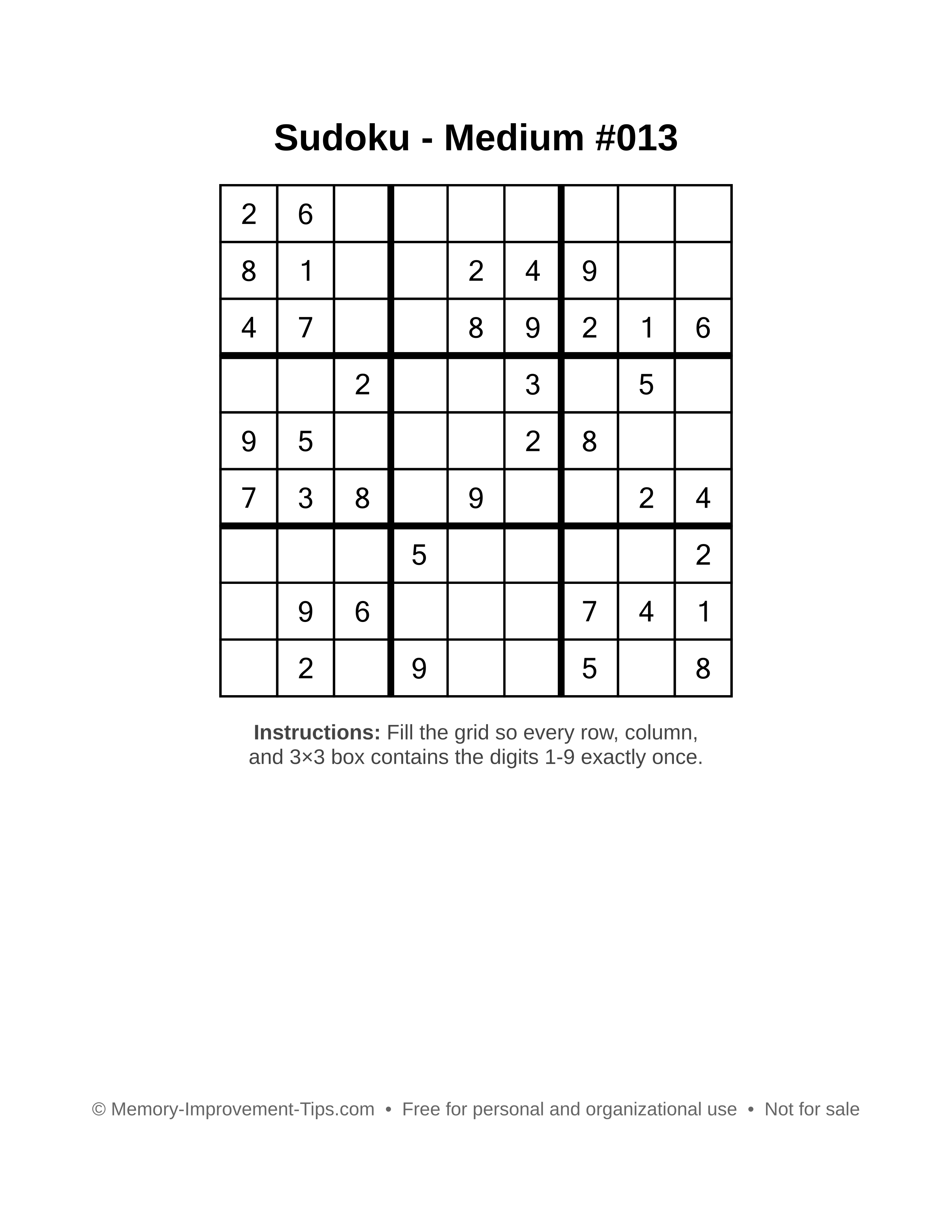 Free printable Sudoku puzzle Medium #013