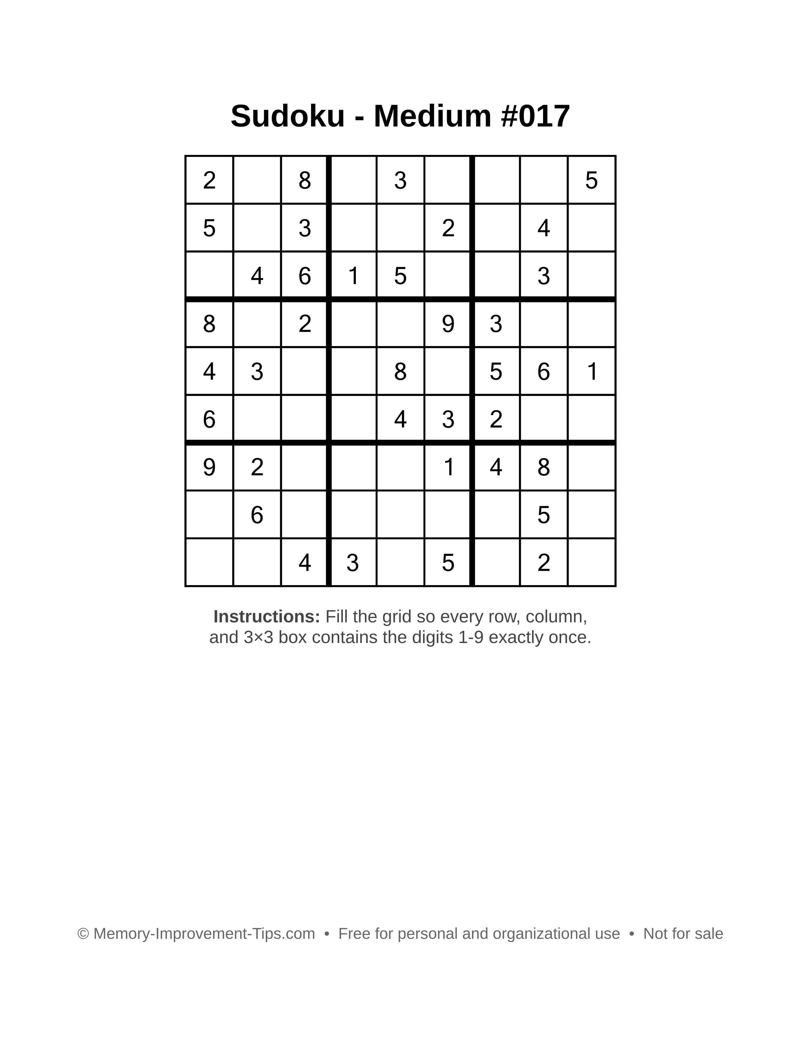Free printable Sudoku puzzle Medium #017
