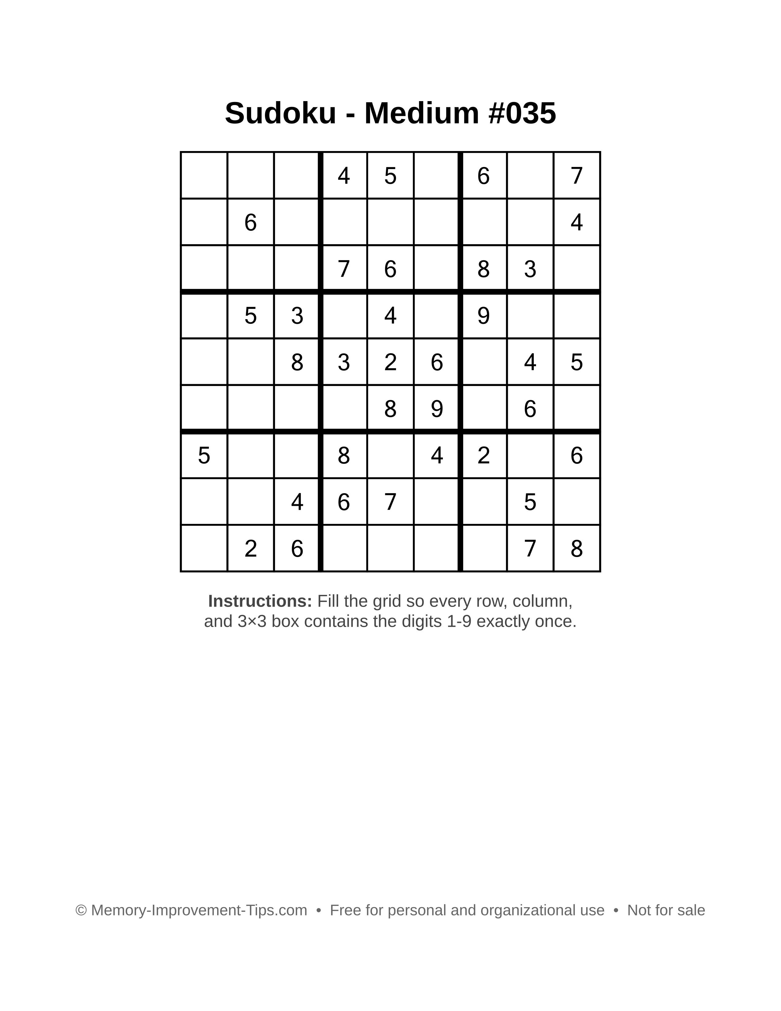 Free printable Sudoku puzzle Medium #035