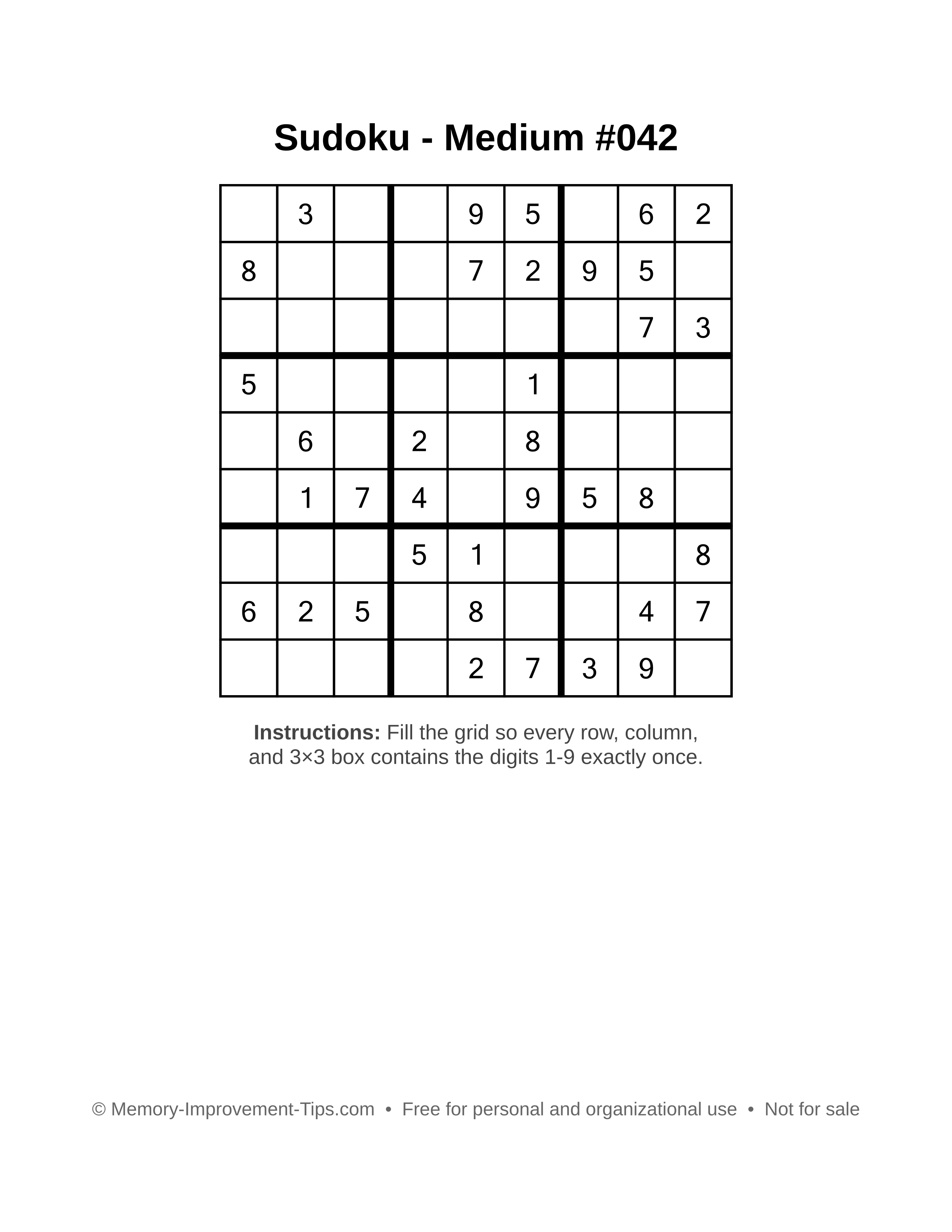 Free printable Sudoku puzzle Medium #042