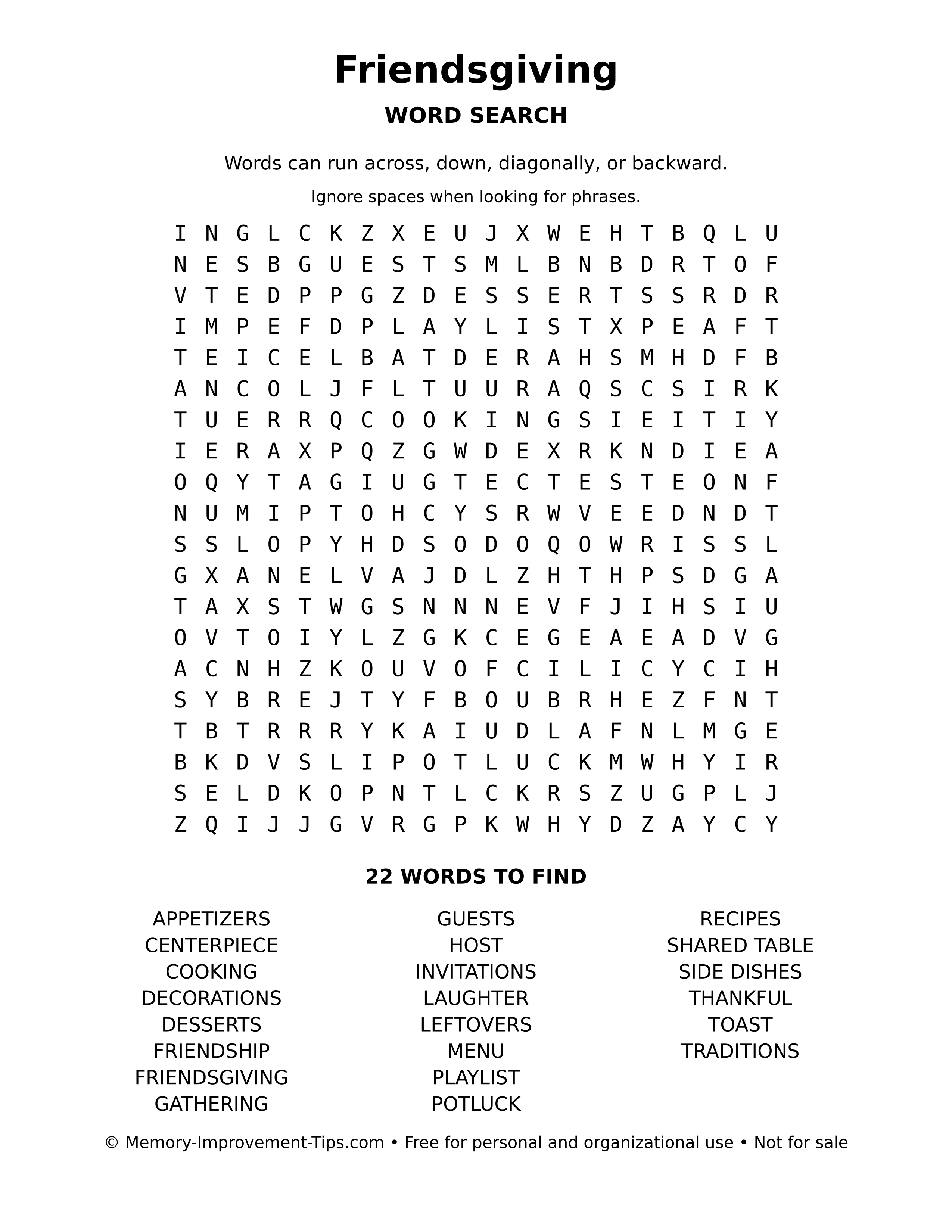 Printable puzzle: Friendsgiving word search