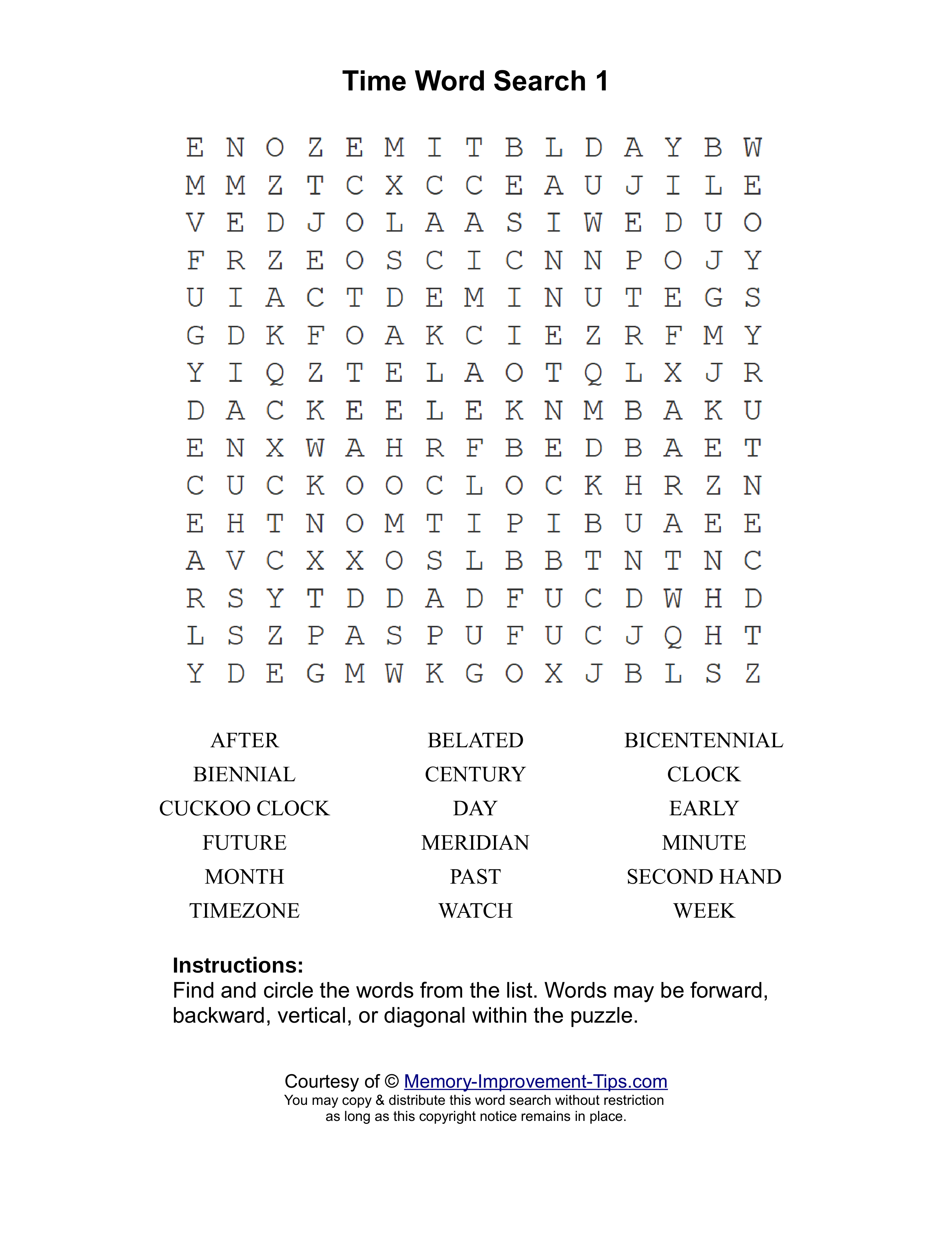 Time 1 word search printable puzzle