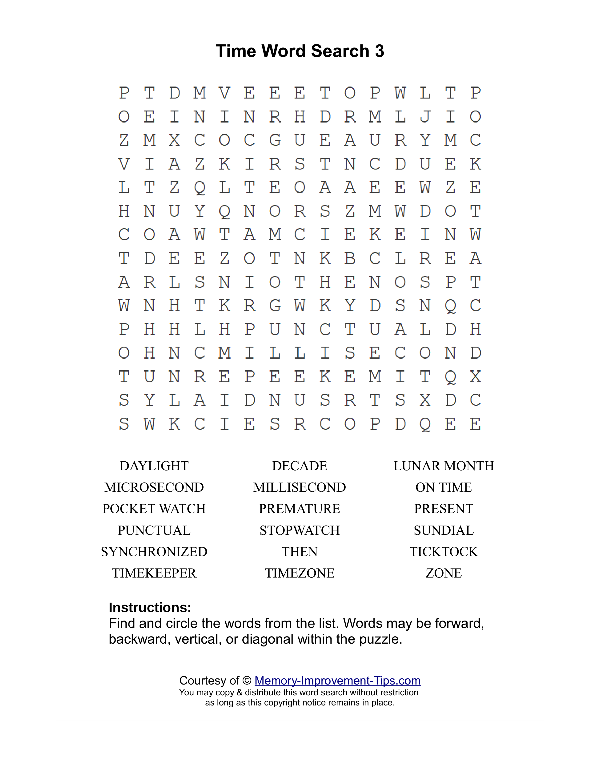 Time 3 word search printable puzzle
