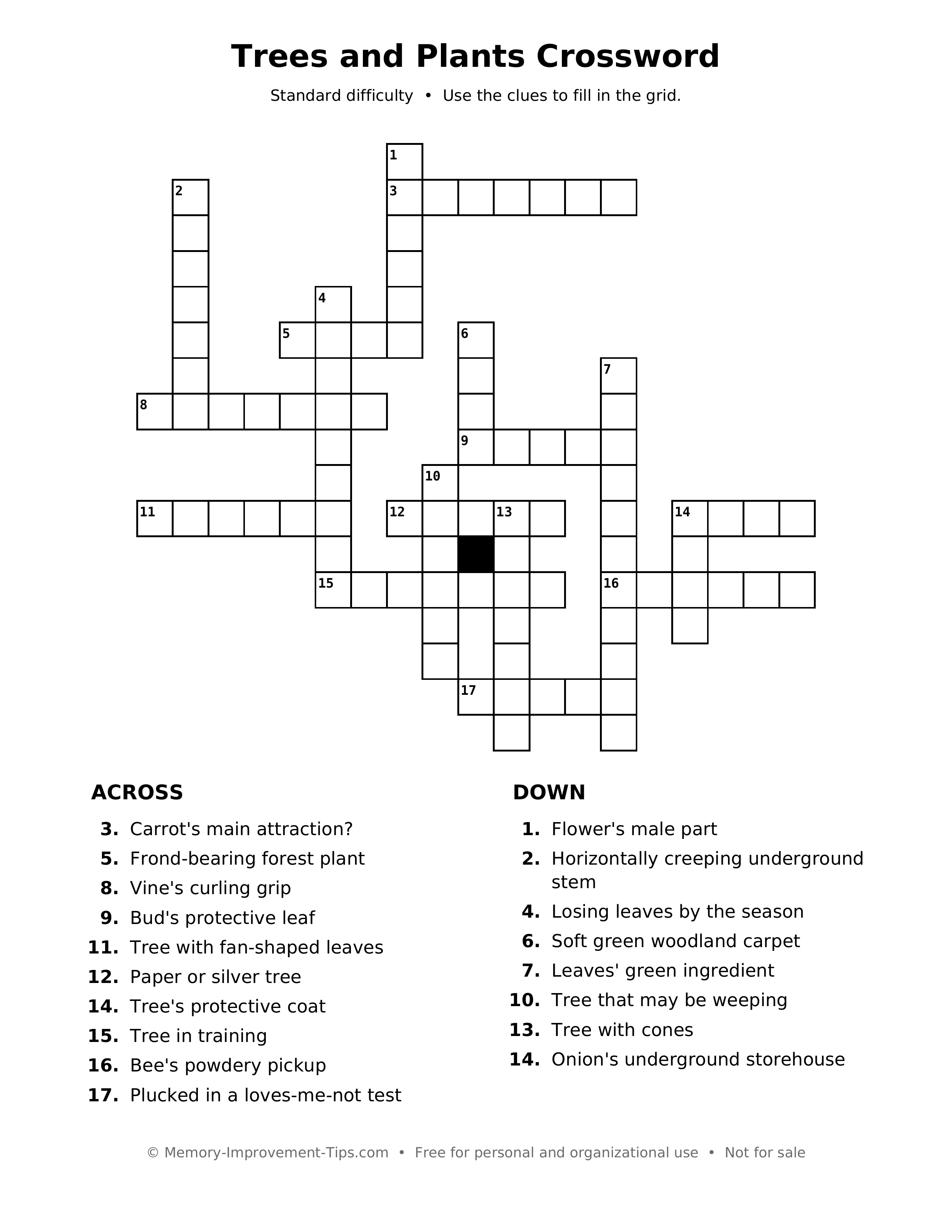 Printable puzzle: Trees and Plants Crossword