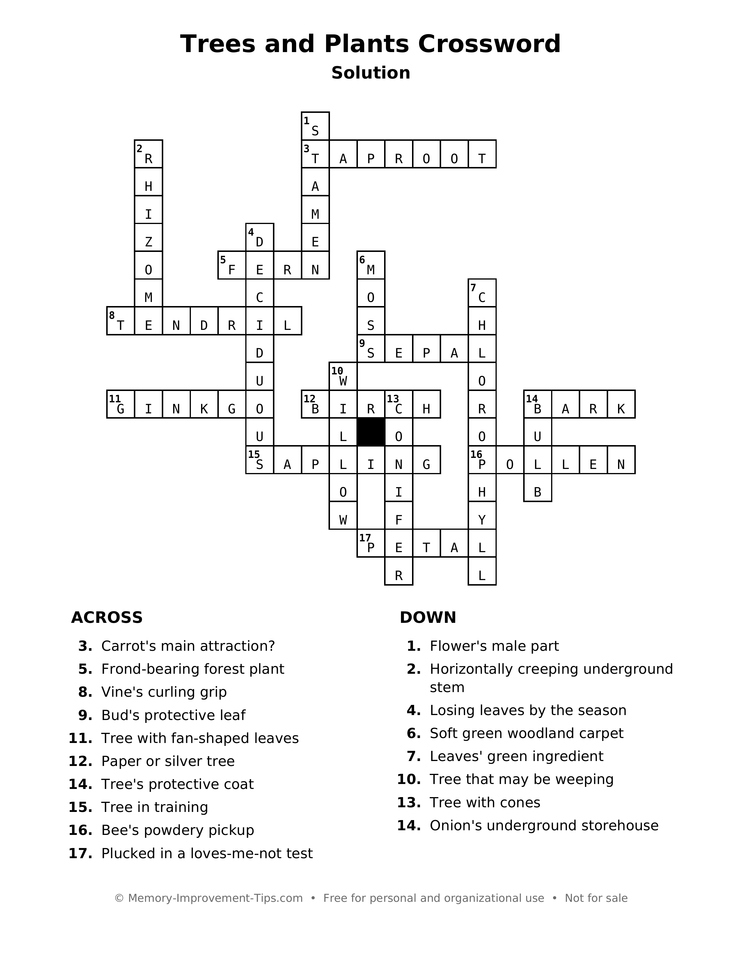 Answer key: Trees and Plants Crossword