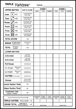 triple yahtzee score sheet