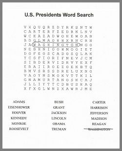 US Presidents word search