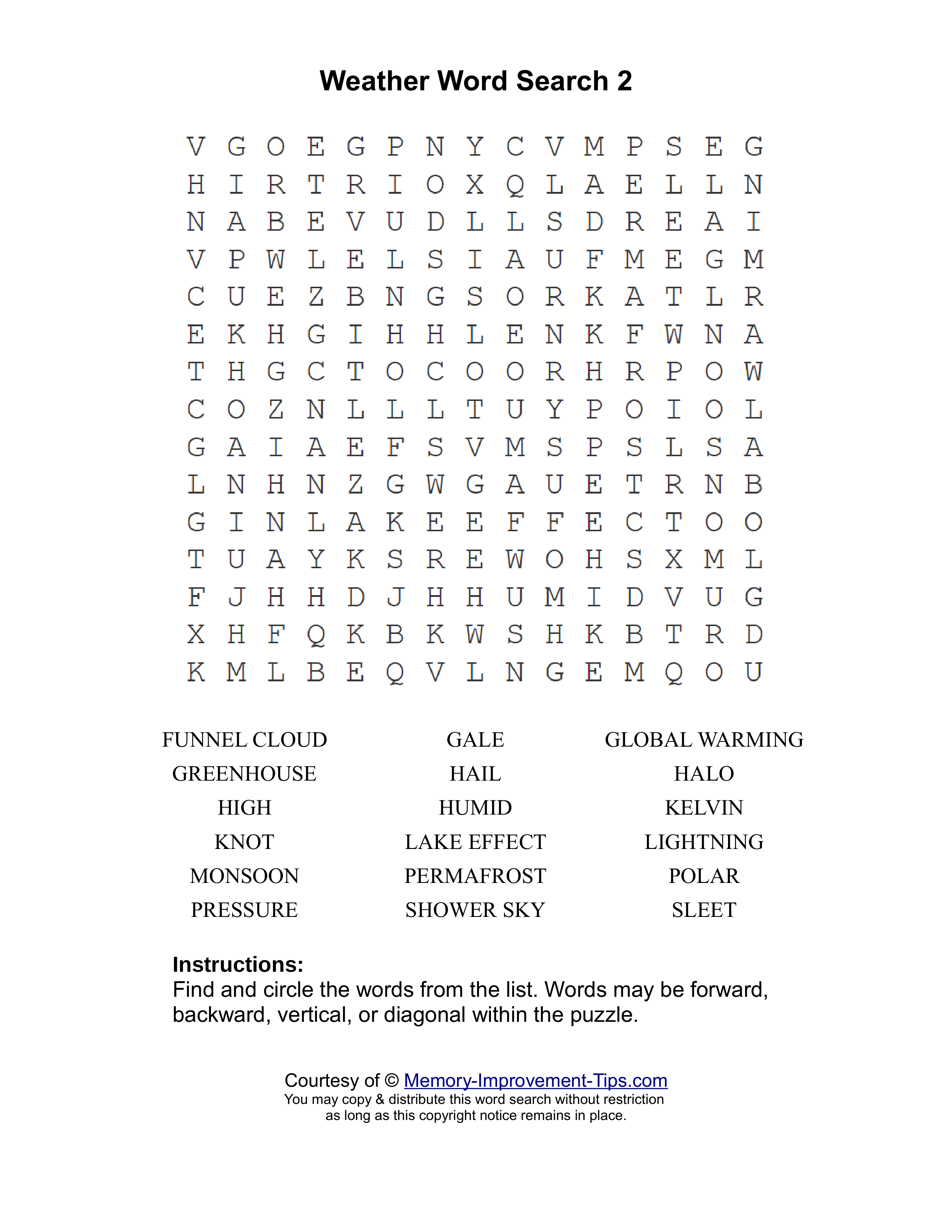Weather 2 word search printable puzzle