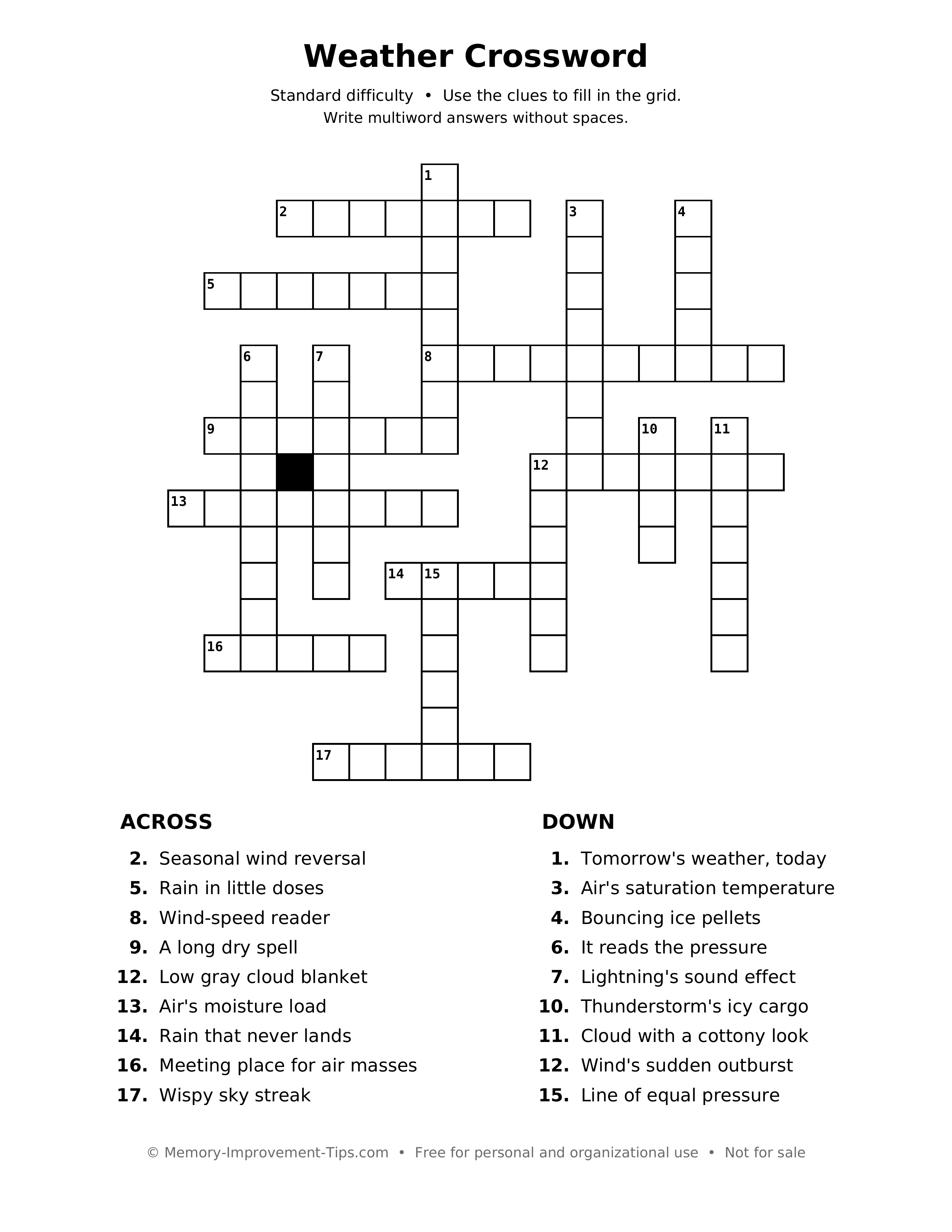 Printable puzzle: Weather Crossword