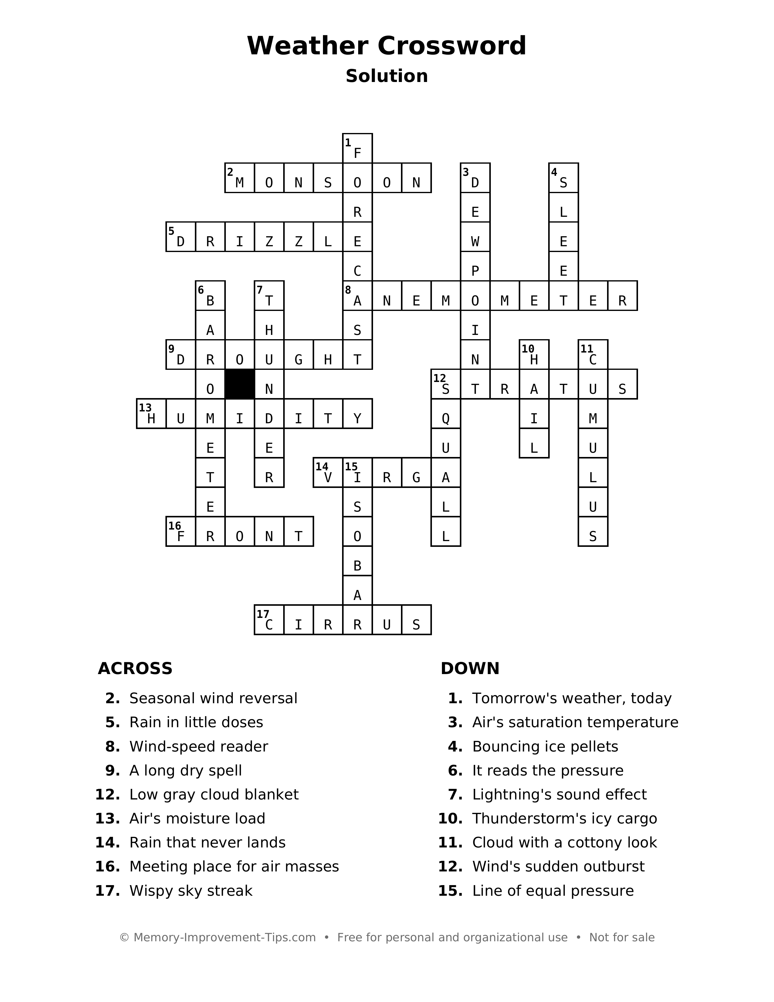 Answer key: Weather Crossword