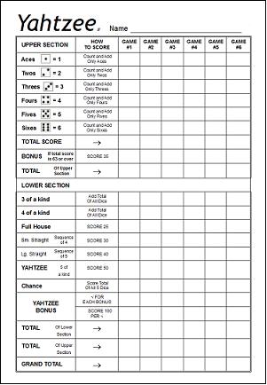 Free Yahtzee Score Sheets